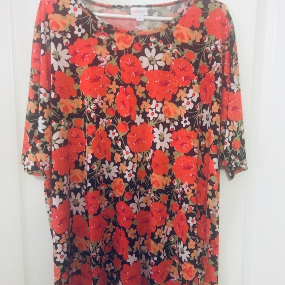 Orange and black floral top